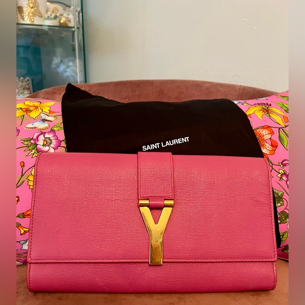GUC Saint Laurent Pink Clutch Bag with DustBag - Picture 5 of 10